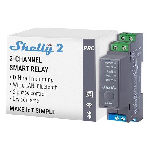 Shelly Pro 2 | Wi-Fi, LAN & Bluetooth 2-Channel Smart Relay | Home & Facility Automation | Compatible with Alexa & Google Home | iOS Android App | Lights Automation | Controller for Motorized Valve