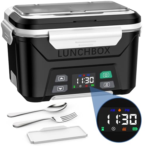 EAST OAK Cordless Electric Lunch Box for Adults, Heated Lunch Box Battery Powered with Automatic Heating, 5.5 Cups Portable Food Warmer with Removable Tray Divider