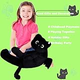 ELAINREN Stuffed Big Black Cat with Wings,Velvet Soft Black Kitten Plush Pillow Fluffy Black Angel Kitten Plushie Back Cushion/27.5''