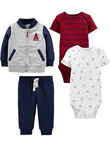 Simple Joys by Carter's Baby Boys' 4-Piece Jacket, Pant, and Bodysuit Set, Grey/Navy/Red Stripe/White Sports, 24 Months