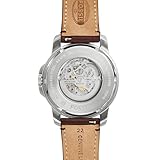 Fossil Men's Grant Automatic Stainless Steel and Leather Three-Hand Watch, Color: Silver, Brown (Model: ME3099)