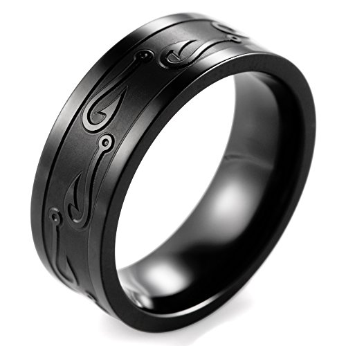 SHARDON Men's 8mm Black Titanium Ring with Engraved Fishhook Size 8.5