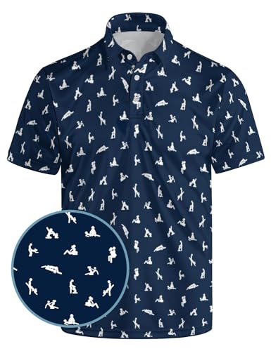 HUURAY Golf Shirt, Funny Print Polo, Black, Men's Performance, Quick Dry, Golf, Sizes S-XL