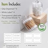 4 Pack Acrylic Qtip Holder Dispenser for Cotton Swabs, Balls, Pads, Floss Picks- Small Clear Plastic Canister Apothecary Jar Set, Bathroom Essentials Accessories Decor, Vanity Makeup Storage Organizer