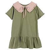 2019 Summer New Korean Children's Skirt Middle Big Scout Green Baby Collar Loose Casual Dress Cross Border(Green(Short Sleeve),2XL(140CM 9-10Y))