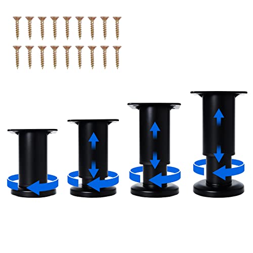 Olldag 4 Pcs Adjustable Height Furniture Support Legs [with Screws] 3.15-4.72 inch, Metal Heavy Duty Furniture Replacement Legs for Chair/Bed/Sofa/Cabinet/Couch/Dresser/Bed/Table (Black)