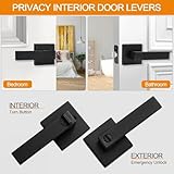 8 Pack Matte Black Door Handles Privacy Door Levers, Keyless Interior Door Knobs Square Door Levers Heavy Duty Door Locks for Bedroom Bathroom, Reversible Flat Levers