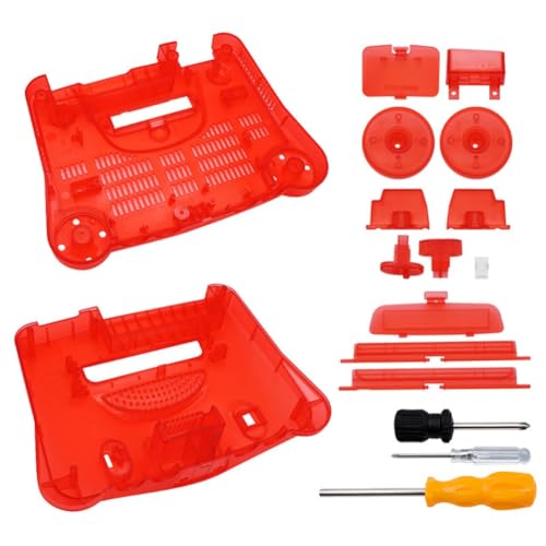 Hzxkqmil Replacement Housing Shell for N64 Retro Video Game Console, Translucent Case Accessories with Screwdrivers for N64 Game Console, Transparent Red