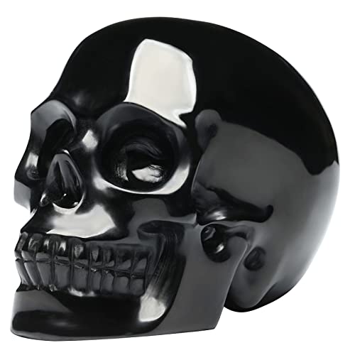 Bmuafry 5''Natural Black Obsidian Crystal Skull Head Hand Carved Reiki Healing Stone Statue Healing Home Office Art Room Decoration