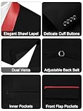 MAGE MALE Men's Slim Fit 3 Piece Suit One Button Solid Shawl Lapel Blazer Jacket Vest Pants Set with Tie Pocket Square Black-red