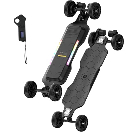 isinwheel Off Road Electric Skateboard with Remote, 3000W/1200W Brushless Motor, 32/30 Mph Top Speed & 28/12 Miles Range, Electric Longboard for Adults with Ambient Light (3000W & 32 MPH & 28 Miles)