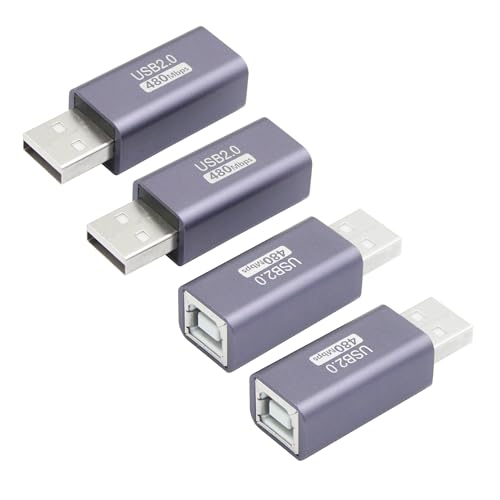 4Pcs USB 2.0 B Type Connector Adapter, USB A Male to USB B (MIDI) Female Power and Data Extension Adapter, Aluminum Alloy Housing, for Electronic Piano, Printer, Scanner etc.