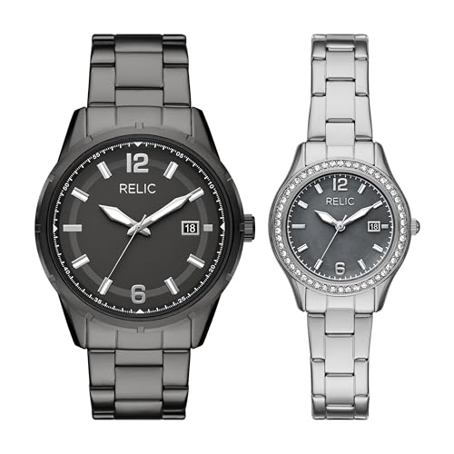 Relic by Fossil Three-Hand Date Gunmetal & Silver-Tone Stainless Steel His and Hers Watch Gift Set (Model: ZR97015)