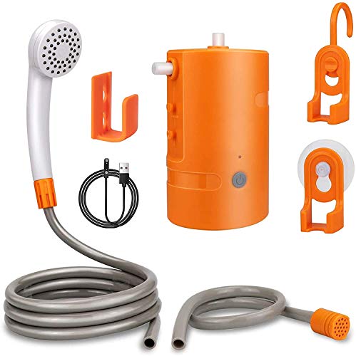 AZXJC Portable Shower, USB Rechargeable & Waterproof Camping Outdoor Shower with 3 LED Lights & 2 Flow Mode, 4400mAh Battery Powered Shower Pump for Hiking/Backpacking, Travel, Beach, Pet, Flowering