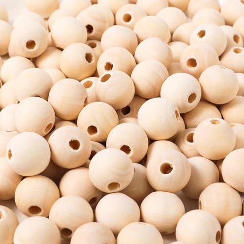 300pcs 20mm Wood Beads Natural Unfinished Round Wooden Loose Beads Wood Spacer Beads for Craft Making Decorations and DIY Crafts