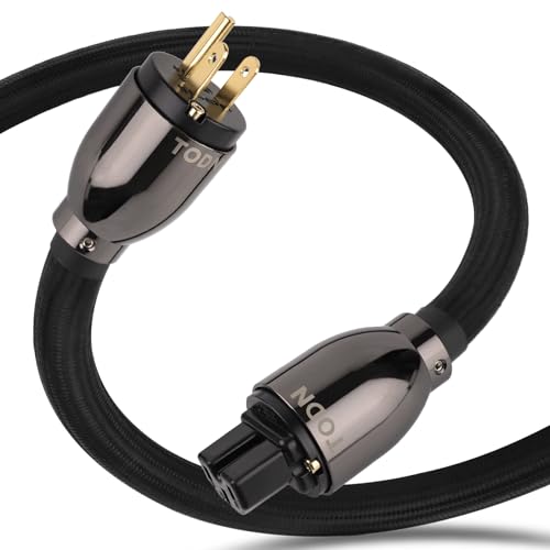 TODN HiFi Audio Power Cable for Audiophile with 7 AWG O-C-C Cores, 24K Gold Plated 3 Prong Power Cord Plug/IEC C15, Φ17.5mm, 3ft/1m