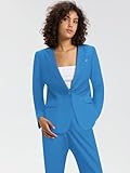 Aludest Womens 2 Piece Pants Suit Solid Notch Lapel One Button Slim Fit Blazer Jacket Elastic Waist Pants Tuxedo Set Bright Blue