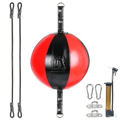 InnoLife Double End Punching Ball Striking Punching Bag Kit, Speed Striking Reflex Kit with Bungee Cords Perfect for Reaction, Agility, and Hand Eye Coordination Training (Black & Red)