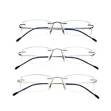 3 Pack Rimless Readers Blue Light Proof Reading Glasses Women Men Anti Glare Filter Lightweight Eyeglasses