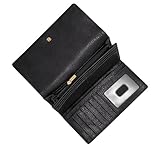 Fossil Women's Logan Leather Wallet RFID Blocking Flap Clutch Organizer, Black (Model: SL7833001)