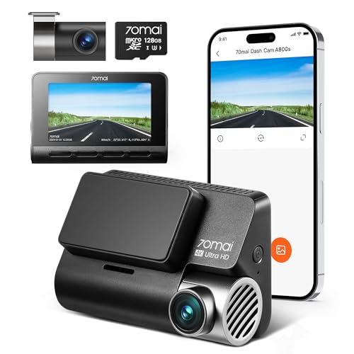 70mai 4K Dash Cam Front and Rear with STARVIS, Built in 5GHz WiFi & GPS Car Camera, Super Night Vision, ADAS, 3'' IPS Screen, 24H Parking Mode, Time-Lapse, Loop Recording, with 128GB Card (A800S)