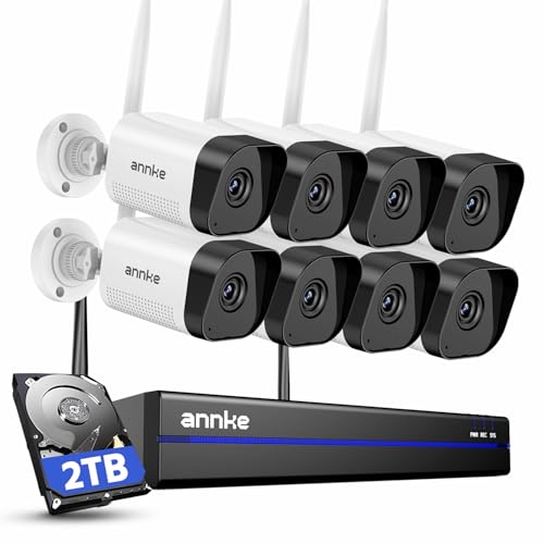 ANNKE Wireless Camera System, 16CH Expandable 4K Security NVR, 8Pcs 3MP Outdoor Cameras, 2-Way Audio, Dual-Band WiFi, Human Detection, IP66 Waterproof, 2TB HDD, Compatible with Alexa, 24/7 Protection