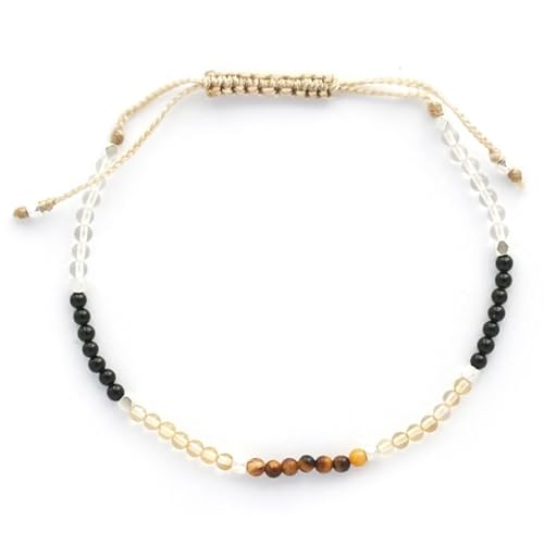 BALIPURA - Triple Protection Bracelets for Womens - Crystals Chakra Bracelets For Women - Black Tourmaline, Citrine Bracelet, Clear Quartz Crystal, Silver Beads - Healing Crystals - 2mm SMALL Beads