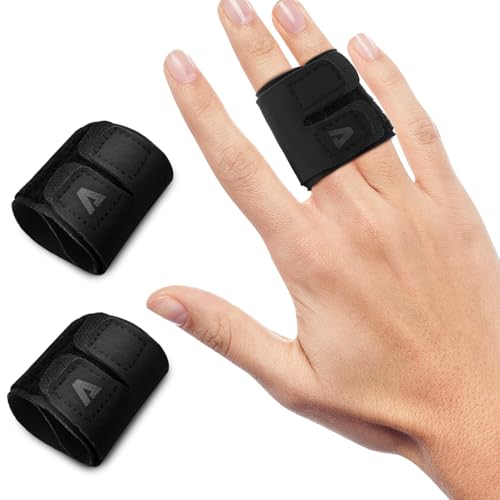 KiiMos 2PCS Finger Splints Finger Sleeves Protectors, Compression Elastic Adjustable Brace Buddy Wraps Straps Perfect for Sport Basketball Tennis Volleyball Badminton, Black Double Finger(M)