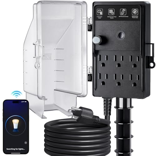 SURAIELEC Zigbee Outdoor Power Stake Timer Waterproof, 6 Outlet Power Strip Weatherproof, Smart Plug Light Timer Switch, 6FT Extension Cord, Alexa/Google Assistant Compatible, Hue Bridge Required