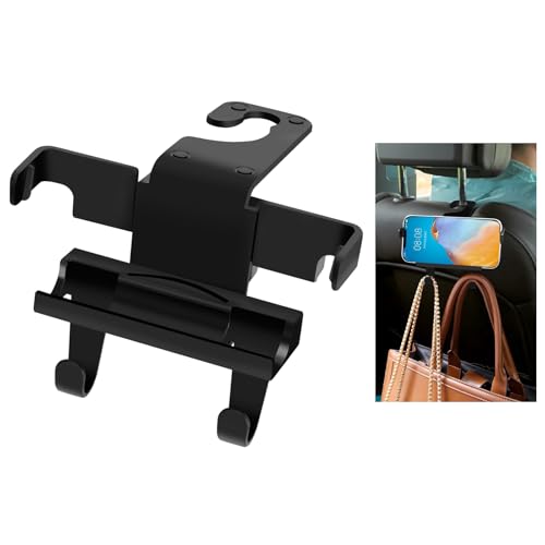 SunlightXS Upgraded Car Headrest Hidden Hook 2 in 1 Car Seat Hooks with Phone Holder for Purse, Hangers Vehicle Organizer ，Durable Hanger Storage Holder Organizer (2-Pack) (2)