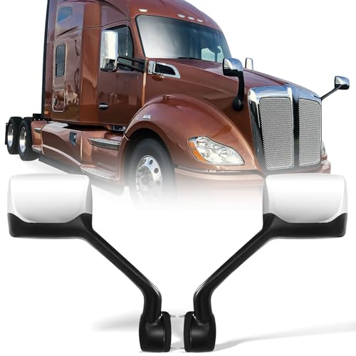 YUANJUFITT Chrome Hood Mirror for Kenworth T680 Peterbilt 579 587，Side Rear Hood Mirrors Assembly for Kenworth Peterbilt Semi Trucks Accessories Driver & Passenger Side (A Pair)