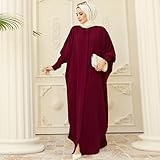 IBTOM CASTLE Abaya Dress for Women: Muslim Long Batwing Sleeve Arabian Islamic Dubai Robe Modest Middle East Ramadan Prayer Eid Full-Length African Turkey Long Maxi Dress Burgundy One Size