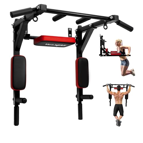 Yes4All Multifunctional Wall Mounted Pull Up Bar Chin Up Bar Dip Station for Home Gym Workout, Power Tower Set Training Equipment Fitness Supports 515 lbs