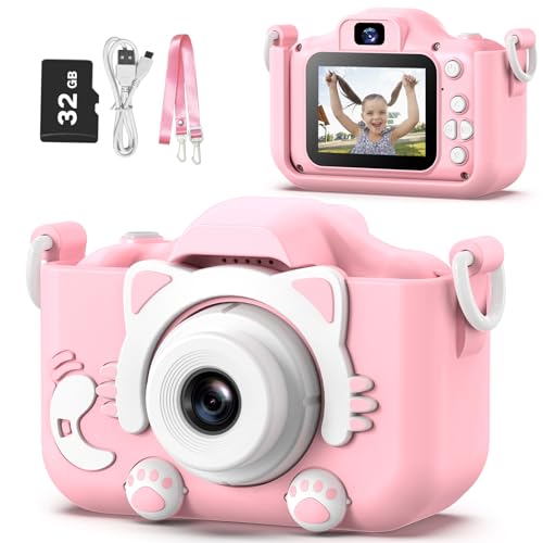 Goopow Kids Camera Toys for 3-8 Year Old Girls Boys,Children Digital Video Camcorder Camera with Cartoon Soft Cover, Best Chritmas Birthday Festival Gift for Kids - 32G SD Card Included