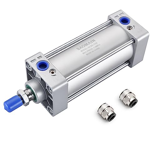 Baomain Pneumatic Air Cylinder SC 80 x 150 Pneumatic Air Cylinder,PT 3/8,Bore 3.15 inch(80 mm),Stroke 5.9 inch(150mm),Screwed Piston Rod Dual Action 1 Mpa,for Manufacturing with 2PCS 6mm Fittings