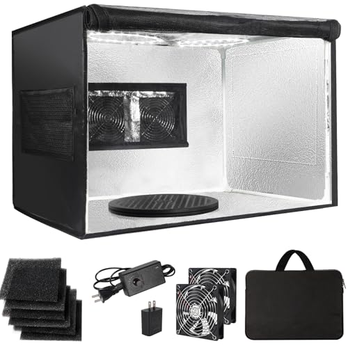 Portable Airbrush Spray Booth with LED Lights - Turntable & Dual Exhaust Fans – Foldable Paint Booth for Makeup, Art Painting, Model
