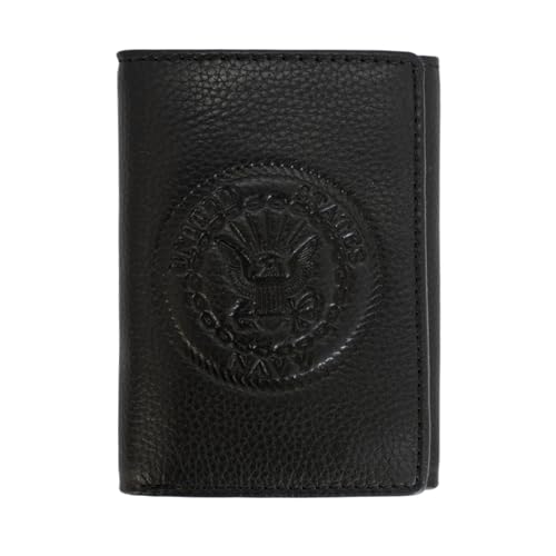 Officially Licensed US NAVY Embossed Genuine Leather Classic Handmade Wallet - Trifold Black