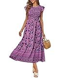 Bohemian Dress for Women Smocked Dress Easter Dress for Women Purple Paisley M