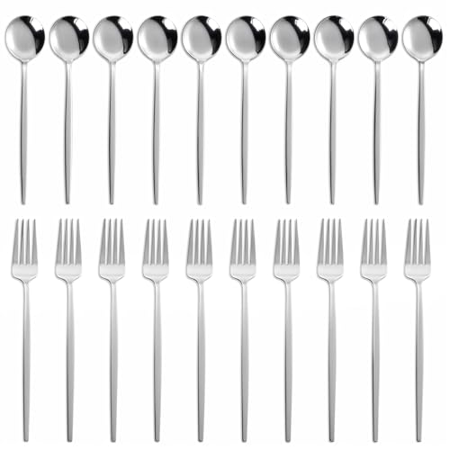 NOCCUR 20-Piece Stainless Steel Spoons and Forks Silverware Set for 10 - Forks and Spoons Utensils Set - Mirror Polished for Home&Party