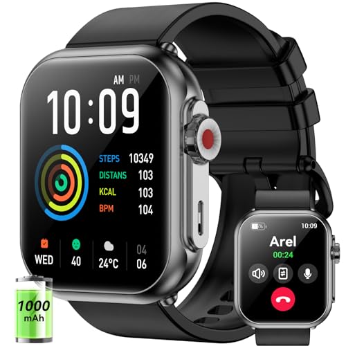 Smart Watch for Men Women, 1000mAh Battery 100-Day Standby Time, 1.85" HD Screen Fitness Tracker, 110+ Sport Modes, IP68 Waterproof, Heart Rate/Sleep Monitor, Fitness Watch for Android/iOS(Black)