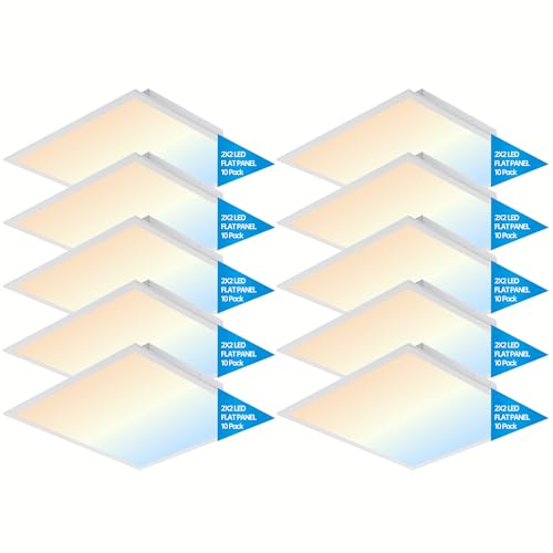 2x2 FT LED Light Flat Panel, 20-40W, 5 CCT 3K | 3.5k | 4K | 5K | 6.5K, Dimmable Recessed Drop Ceiling Lights, 2500/3125/3750/4275/5000 Lumens, Lay in Fixture for Office, 120-277V, UL DLC(10 Pack)