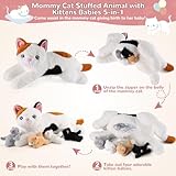 gnomantic 5 Pieces Cat Stuffed Animals with Babies Inside Belly - 1 Mommy Stuffed Cat with 4 Kittens - Stuffed Kitty Cat Plush Toys for Kids Age 3-8, Gifts Ideal for Christmas, Valentine's, Birthday