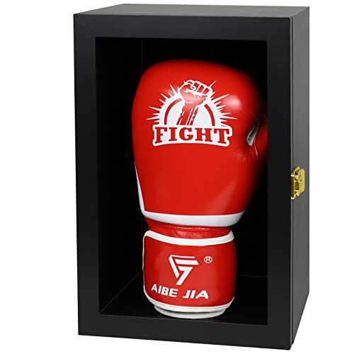 COMSREV Boxing Glove Display Case for Boxing Glove Baseball Mitt Wall Mount Lockable Show case Holder Full Size pro UV Protected Clear Acrylic Holder Stand Box for Signed Boxing Glove Protection
