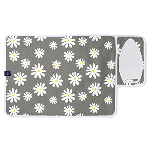Encasa Homes Ironing Mat/Pad (Small 28"x20") with 3mm Padding & Silicone Iron Rest for Steam Pressing on Tabletop or Bed - Heat Resistant, Portable, Quilting & Travel Blanket - Daisy Grey