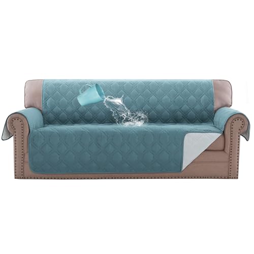 H.VERSAILTEX Sofa Cover 100% Waterproof Slipcover Furniture Protector, Washable Couch Cover with Non-Skid Backing and Elastic Straps for Kids, Dogs, Pets(Sofa, Stone Blue)