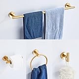 Brushed Gold Bathroom Hardware Set 5 Piece with Towel Racks for Bathroom, SUS304 Stainless Steel Bath Towel Bar Set, 24 Inch Wall Mounted Accessories Kit…