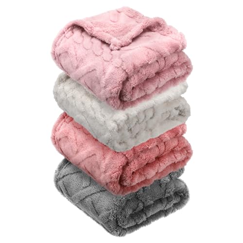 VitalCozy 4 Pcs Fleece 30" x 40" 3D Fluffy Baby Blanket for Boys Nursery Little Girl Infant or Newborn Receiving Swaddling Blankets(Pink Set)