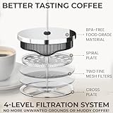 Cafe Du Chateau Stainless Steel French Press Coffee Maker - 34oz Insulated Coffee Press with 4-Level Filtration, BPA Free, Durable Glass, Great for Tea