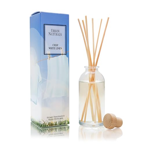 Urban Naturals Crisp White Linen Reed Diffuser Gift Set | with Citrus, Ozone, Ylang-Ylang, Lilies & Sandalwood Scent Notes for a Fresh, Clean Cotton Smelling Home | Made in The USA – Great Deal!