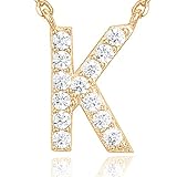 PAVOI 14K Yellow Gold Plated Cubic Zirconia Initial Necklace | Letter Necklaces for Women | K Initial